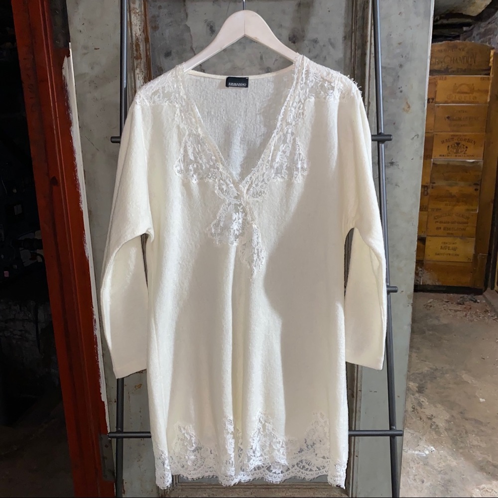 Ermanno Scervino Ivory Lace Wool Cashmere Dress